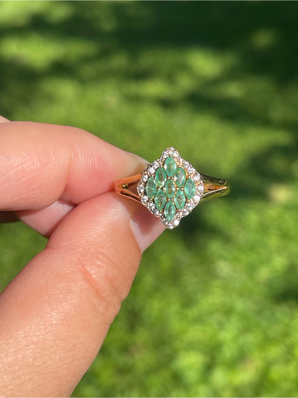 AAA Kagem Zambian Emerald and White Zircon Ring